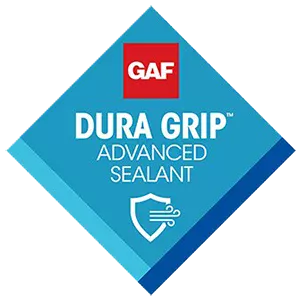 Blue GAF Dura Grip advanced sealant badge